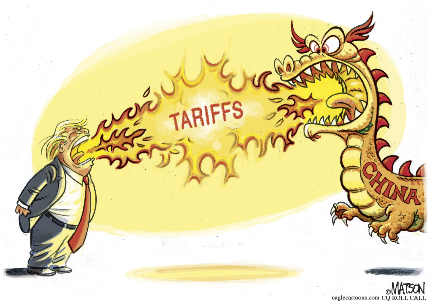 Syndicated Cartoon: Dueling Tariff Dragons by RJ Matson